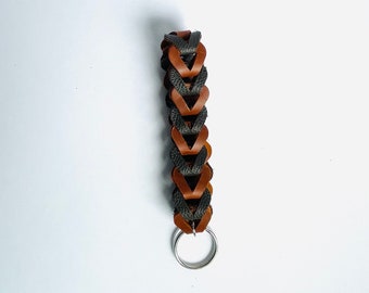 Wristlet Key Ring Leather Key Fob 2 Tone Brown