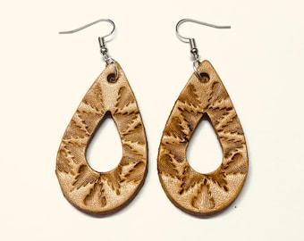 Leather Oval Hoop Earrings Stamped