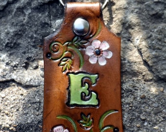 Handcrafted Leather Initial Key Ring Western Cowgirl Heirloom