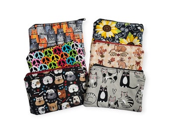 Gift for Pet Lovers, Zip Top Bag, Accessories Bag, Make Up Bag, Organizer,Handmade, Coin Purse, Various Patterns, Cotton