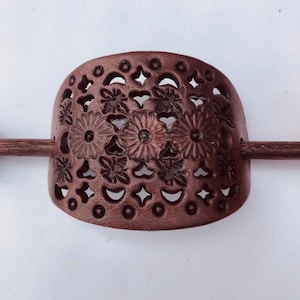 Leather Hair Slide, Brown Barrette, Bumblebee Flower Design