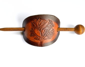 Tree Leather Hair Slide, Distressed Barrette, Hair Stick