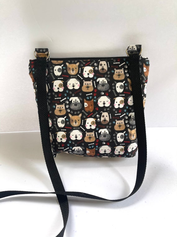 Dog Print Crossbody Purse Cotton Fabric Zip Close Etsy Canada