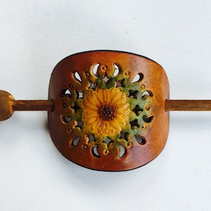 Sunflower Hair Stick Stamped Leather