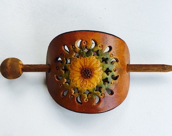 Sunflower Hair Stick Stamped Leather