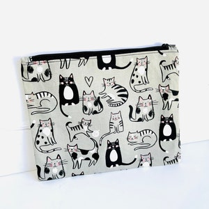 Cat Zip Pouch, Coin Purse, Accessories Bag, Make Up Bag, Gray, White, Black image 4