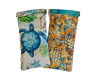 Made to Order for Marian, 2 Eyeglass Cases, Turtles, Pop Open Snap Shut