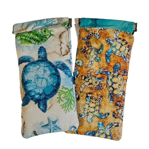Made to Order for Marian, 2 Eyeglass Cases, Turtles, Pop Open Snap Shut