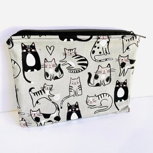 Cat Zip Pouch, Coin Purse, Accessories Bag, Make Up Bag, Gray, White, Black image 2
