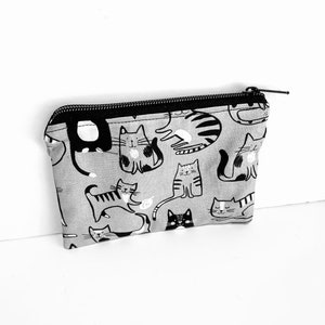 Cat Zip Pouch, Coin Purse, Accessories Bag, Make Up Bag, Gray, White, Black image 1