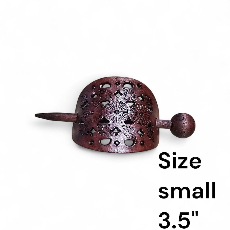Leather Hair Slide, Brown Barrette, Bumblebee Flower Design Bild 2