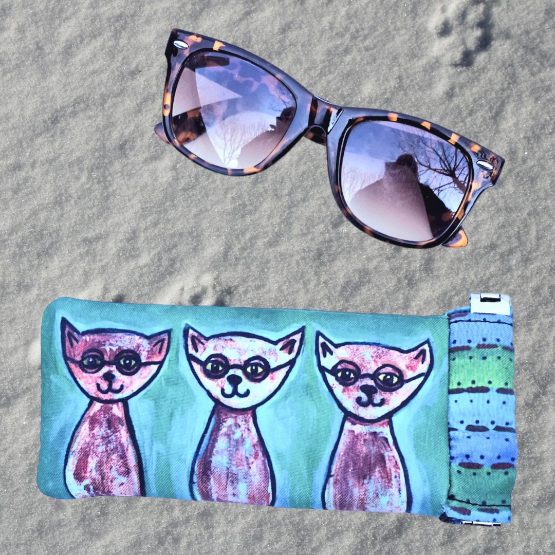 Cats Sunglass Case, Eyeglass Case,glasses Pouch, Pop Open, Snap Shut