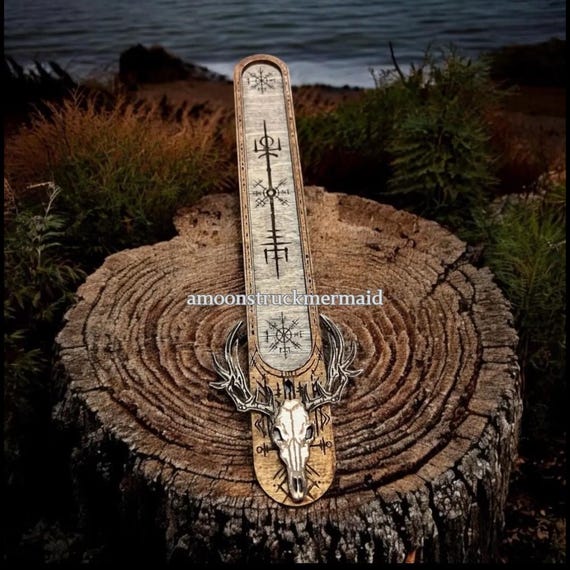 Viking runes deer skull incense holder