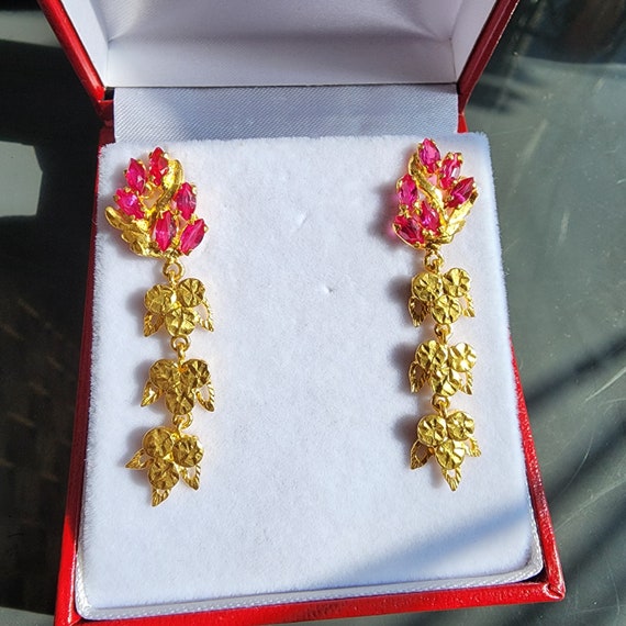 22k 24k Gold Gemstone Dangle Earrings Posts - image 6