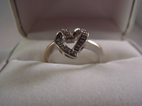 14k White Gold Heart Diamond Ring - image 2