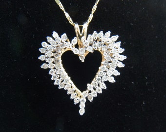 0.75 3/4 tcw 14k Gold Heart Diamond Necklace Pendant