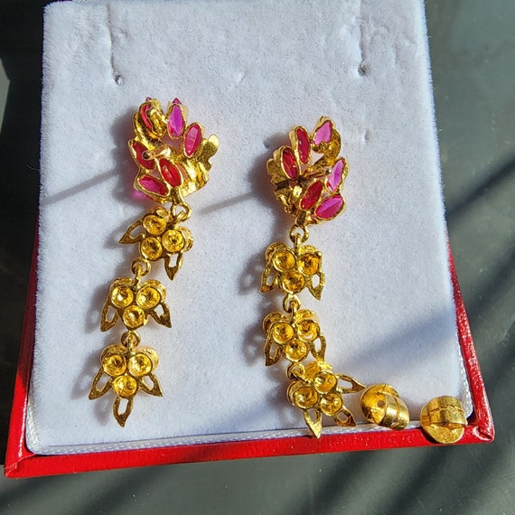 22k 24k Gold Gemstone Dangle Earrings Posts - image 9