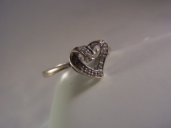 14k White Gold Heart Diamond Ring - image 1