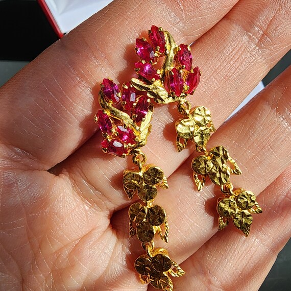 22k 24k Gold Gemstone Dangle Earrings Posts - image 5