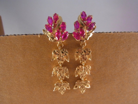 22k 24k Gold Gemstone Dangle Earrings Posts - image 1