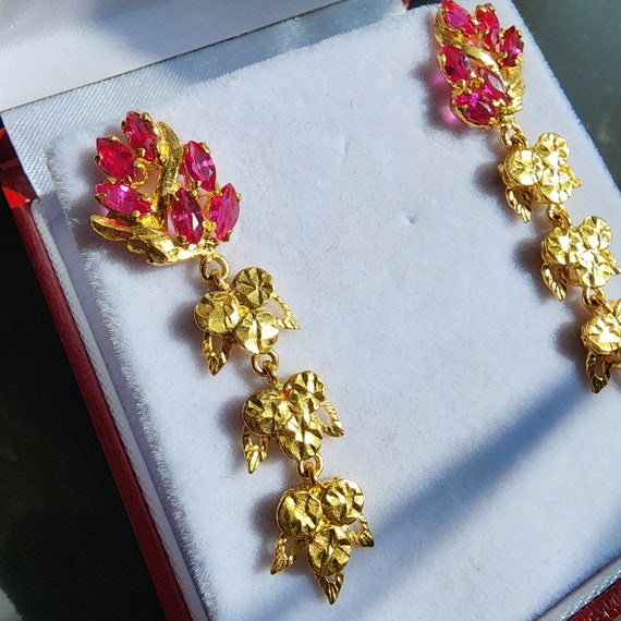 22k 24k Gold Gemstone Dangle Earrings Posts - image 7