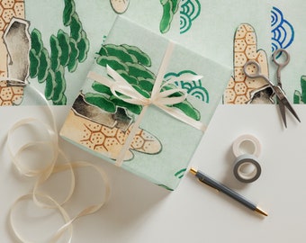 Hojas de papel de regalo estampadas - Árboles bonsái