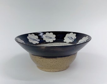 Hand Thrown B&W flower contemporary Bowl, handmade wabi-sabi, dishware, tapas, snacks, salad, serving