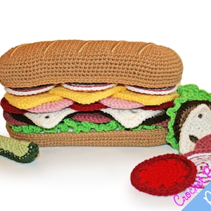 Crochet Pattern, Sub Sandwich Coaster Set, Crochet Food, Amigurumi, Crochet Kids Toys, Crochet Plushie, Crochet Hogie, Crochet Softie image 1