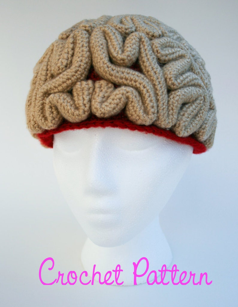 Crochet Pattern, Brain Beanie, Brain Hat, Crochet Brain, Science Crochet, Crochet Halloween Costume, March For Science, Zombie Crochet image 3