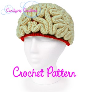 Crochet Pattern, Brain Beanie, Brain Hat, Crochet Brain, Science Crochet, Crochet Halloween Costume, March For Science, Zombie Crochet image 1