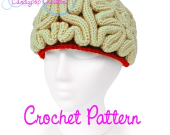 Crochet Pattern, Brain Beanie, Brain Hat, Crochet Brain, Science Crochet, Crochet Halloween Costume, March For Science, Zombie Crochet