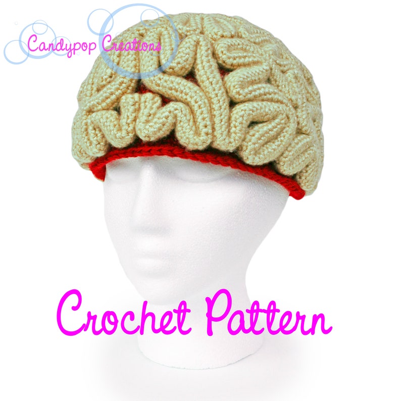 Crochet Pattern, Brain Beanie, Brain Hat, Crochet Brain, Science Crochet, Crochet Halloween Costume, March For Science, Zombie Crochet image 1