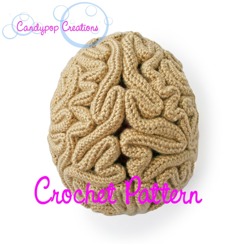 Crochet Pattern, Brain Beanie, Brain Hat, Crochet Brain, Science Crochet, Crochet Halloween Costume, March For Science, Zombie Crochet image 2