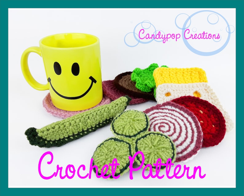 Crochet Pattern, Sub Sandwich Coaster Set, Crochet Food, Amigurumi, Crochet Kids Toys, Crochet Plushie, Crochet Hogie, Crochet Softie image 3