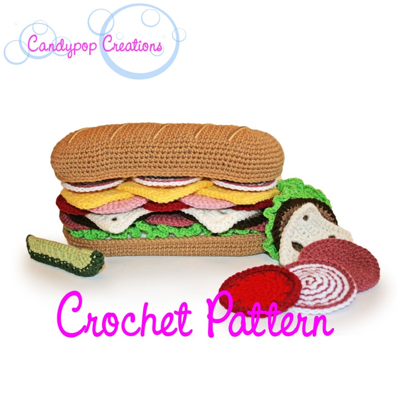 Crochet Pattern, Sub Sandwich Coaster Set, Crochet Food, Amigurumi, Crochet Kids Toys, Crochet Plushie, Crochet Hogie, Crochet Softie image 2