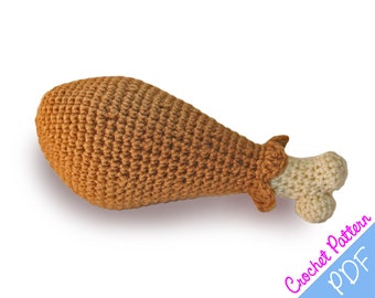 Crochet Pattern, Turkey Drumstick Rattle, Thanksgiving Crochet, Kids Toy Play Food, Baby Rattle Crochet Pattern, Amigurumi, Crochet Food