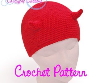 Crochet Hat Pattern, Imp Beanie, Crochet Devil Hat, Crochet Skullcap Pattern, Crochet Halloween Costume, Crochet Novelty Hat Pattern