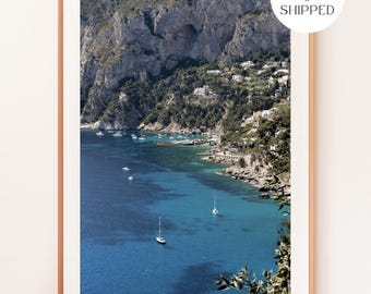 Lámina con paisaje marino de Capri, Italia, Costa Amalfitana, Arte mural mediterráneo