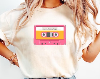 Mammas retrokassett-T-shirt, vintagemusiktröja, unisexpresent till musikälskare, nostalgisk T-shirt, födelsedagspresent till mamma, musikmammapresent