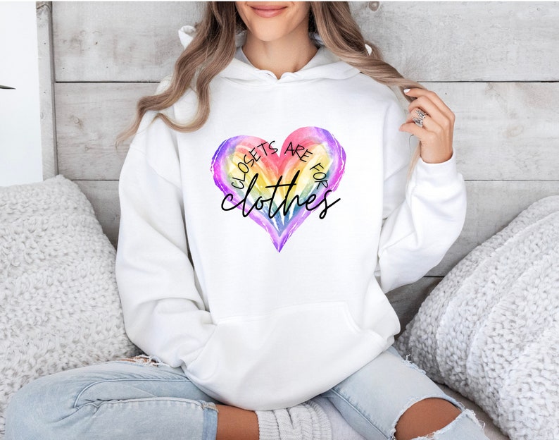 Pride Rainbow Heart Hoodie, Closets Are For Clothes, Pride Shirt, LGBTQ Hooded Sweatshirt zdjęcie 1