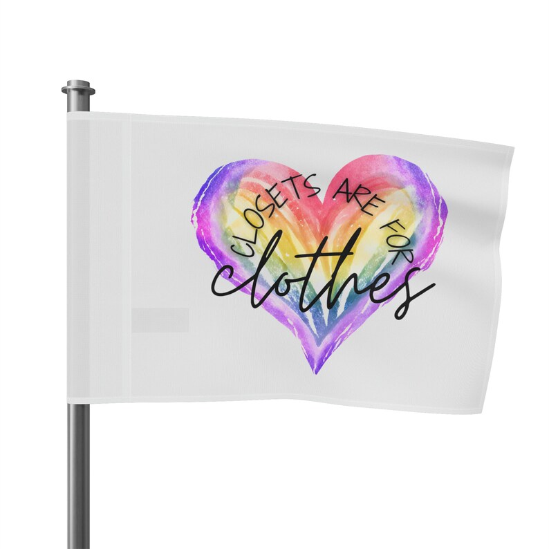 Pride Rainbow Heart Flag, Closets Are For Clothes, Pride Flag, LGBTQ Flag image 1