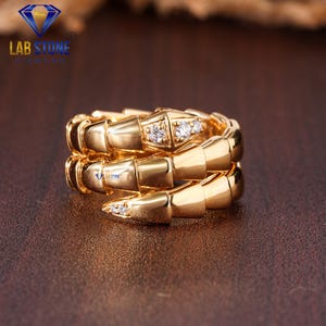 0..091ct TDW Round Cut Diamond Yellow Gold Ring / Serpenti Viper Ring / EF Color VS clarity / Unique Gift For Her