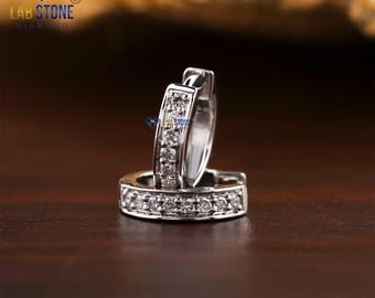0.09ct TDW Round Cut Diamond White Gold Earring / Huggie Hoop Earring / EF Color VS clarity / Daily Wear Earring
