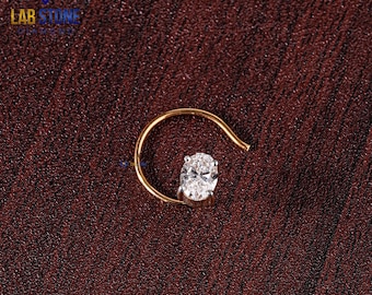 0.15ct TDW Trillion Cut Diamond Yellow Gold Nosepin / EF Color VS clarity / Daily Wear Nosepin