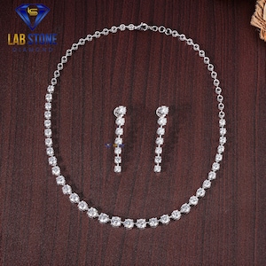 29.06ct TDW Round Cut Diamond White Gold Necklace / Tennis Necklace / EF Color VS clarity / Party Wear Necklace Set
