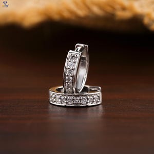 Hoop Diamond Earring, Solid Gold & Diamond Hoop Earrings, Diamond Hoop Earrings - Diamond Huggies, Sold as Pair, 14k White Gold Round Cut