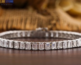 4.06 TDW Emerald Cut Diamond White Gold Bracelet / Tennis Bracelet / EF colour VS clarity / For Graduation Gift