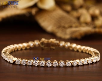 3.036 TDW Round Cut Diamond Yellow Gold Bracelet / Tennis  Bracelet / EF Color VS clarity / Dainty Promise