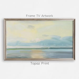 Samsung Frame TV Artwork | Elegant Hand-Painted Sunrise TV Frame | Landscape in Blue and Gold AV Art | Light Academia Aesthetic | TV001