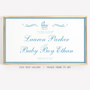 Baby Shower TV Art for Boy | Personalized Digital TV Frame Art | Welcome Screen with Mom & Baby Name | Modern Baby Sprinkle Party Decor | 3